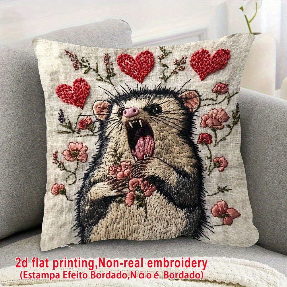 Pillow Insert 18X18 - 1個/2個セット 18x18インチ枕カバー、叫ぶポッサムの面白い表情のミーム、麻素材の室内装飾（刺繍なし、枕芯なし）、日常のホームデコレーション枕カバー、イースターのホームデコレーション