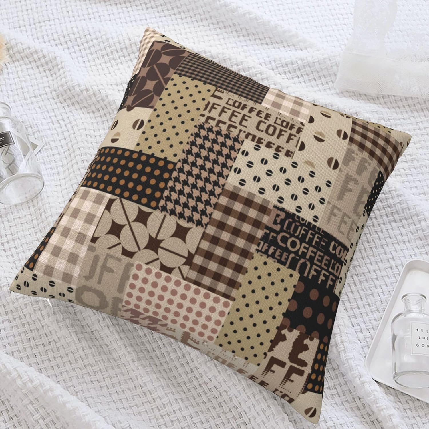 Pillow Insert 18X18 - コーヒータイム用クッションカバー ヴィンテージポルカドット | 柔らかく丈夫な生地 隠しジッパー開閉式 18x18インチのインサートに適合