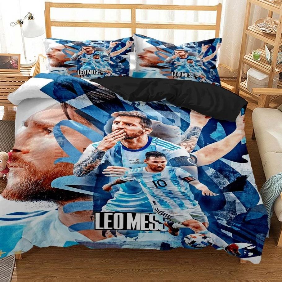 Bed Sheet Microfiber - メッシサッカースーパースター寝具セット 3D プリント fc バルセロナ布団カバー寝具セットソフトキングフルサイズ寝具セット少年のため