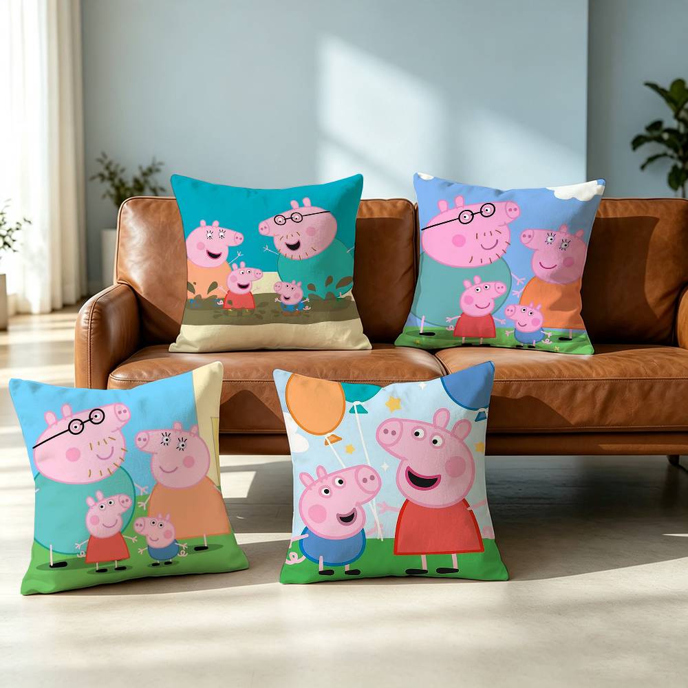 Home Textiles Inc - ペッパピッグ C-カートゥーン P-ピンク スクエア 両面プリント 枕カバー