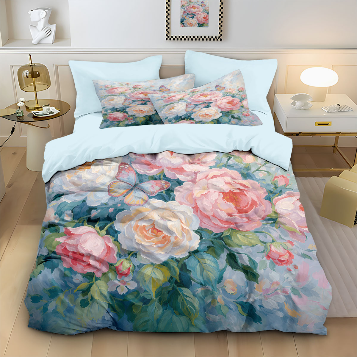 Home Textiles Bedding - 3ピース 春色の花柄プリント コアレス羽毛布団カバーセット、マルチサイズ寝具装飾、洗濯機で洗えます