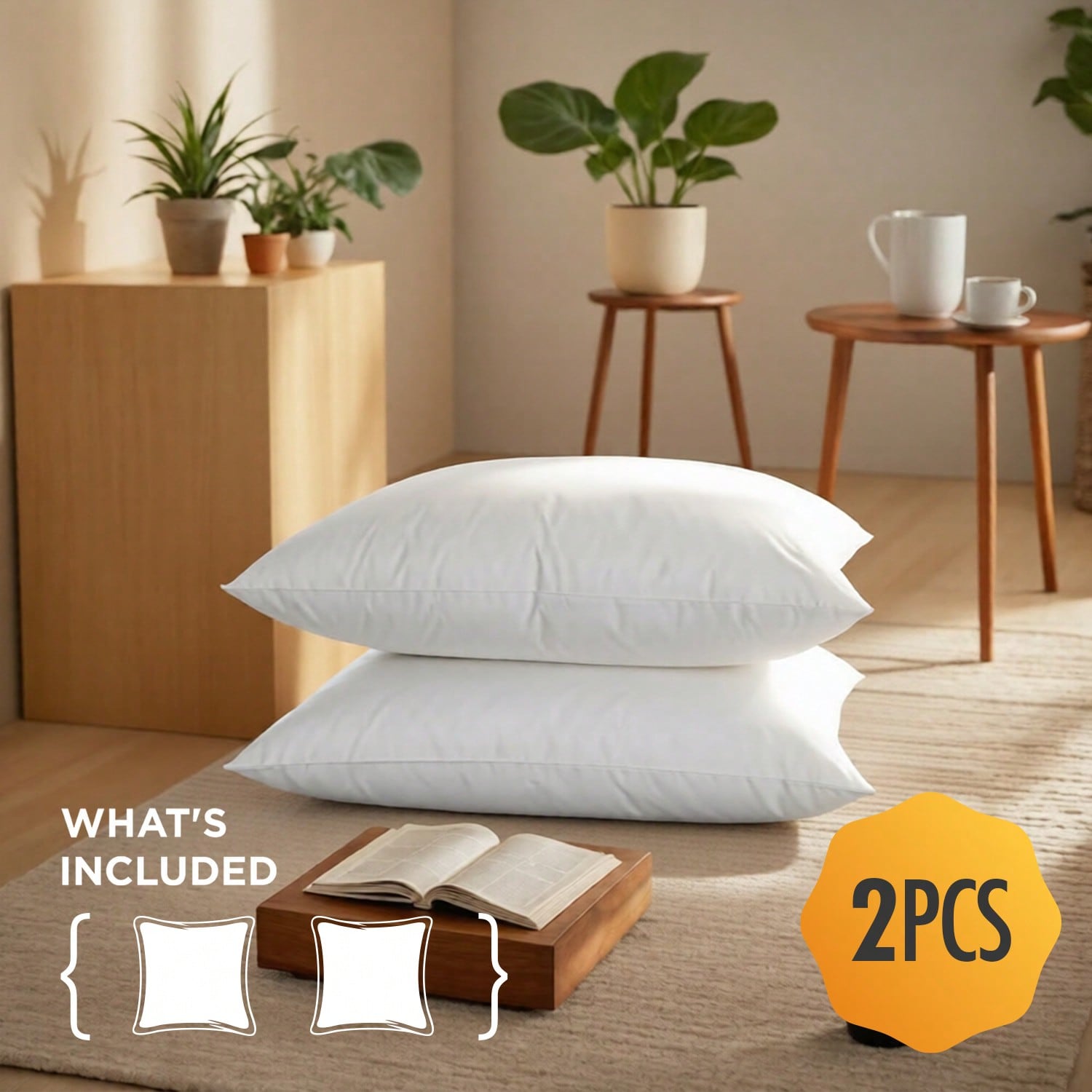 Pillow Insert 18X18 - 2個入りと4個入りの12x20、18x18サイズの装飾用枕カバー（白、長方形）。ふっくらとした詰め物で、洗濯機で洗えるので、一年中ご使用いただけます。普段使いやインテリアとしても最適です。