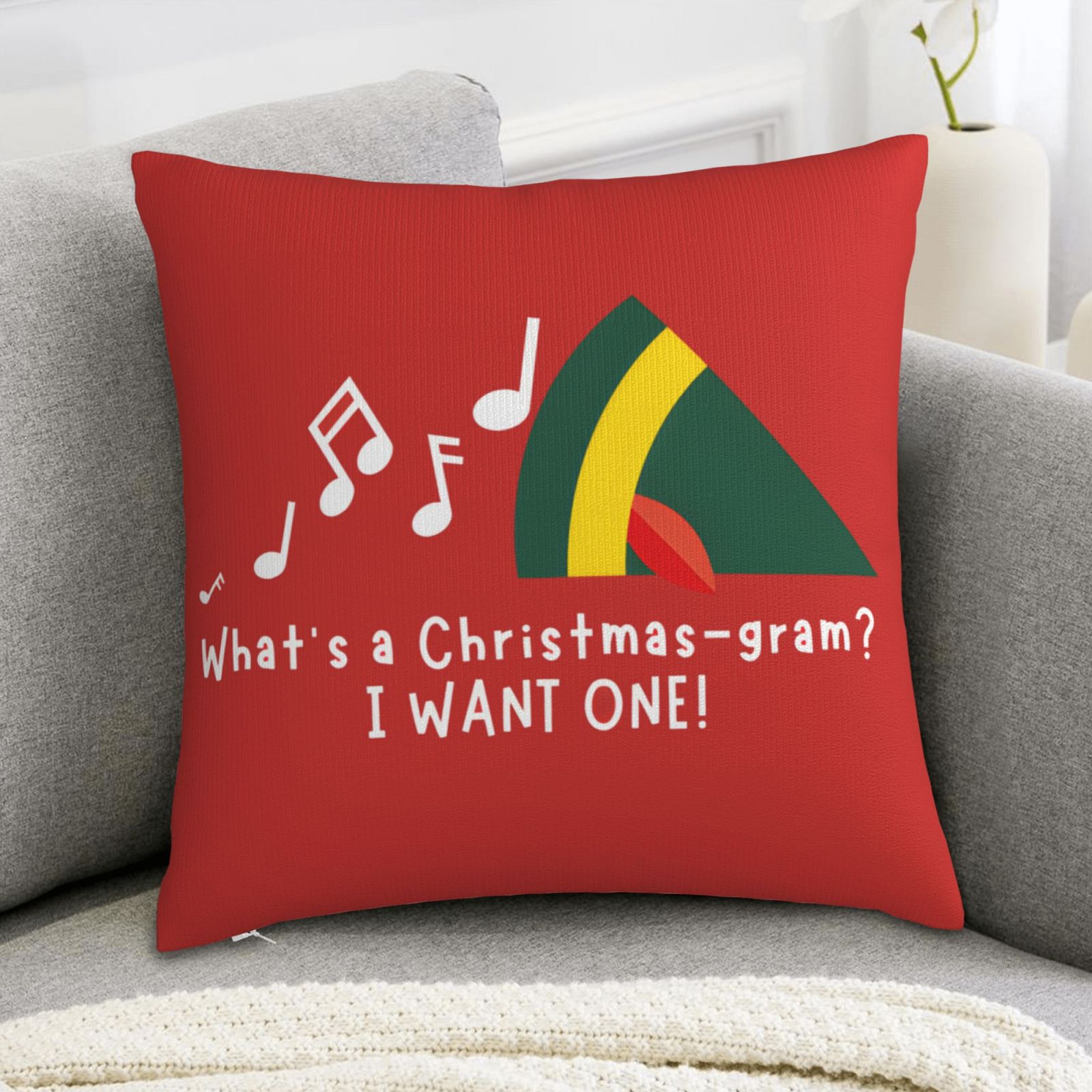 Pillow Insert 18X18 - クリスマス枕カバー1枚 - バディ・ザ・エルフ「クリスマスとは何？」 欲しい！ 両面プリントのヴィンテージ装飾、18×18インチポリエステル製、隠しジッパー、洗濯機で洗えます、リビングルームと寝室用（枕芯は含まれていません）、季節のホームアクセント