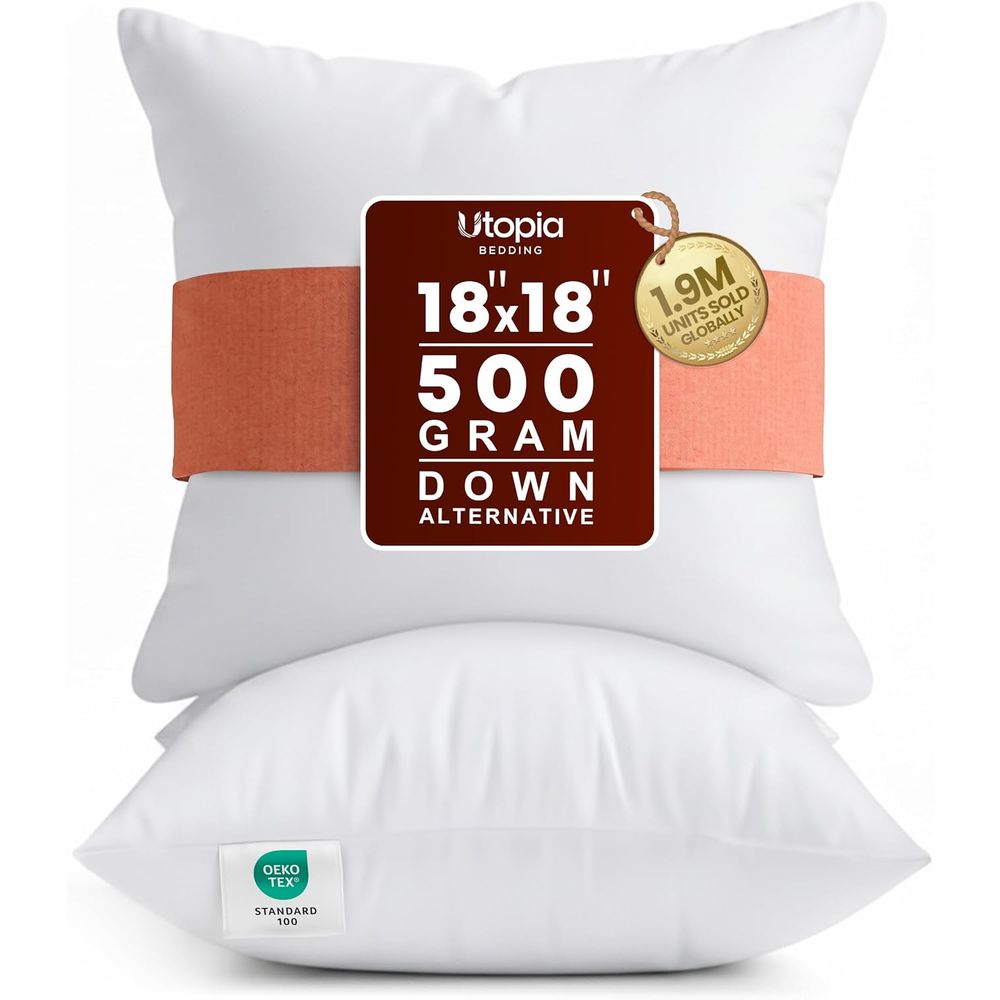 Pillow Insert 18X18 - 18x18の白い枕インサート2個セット、家の装飾と快適さのために