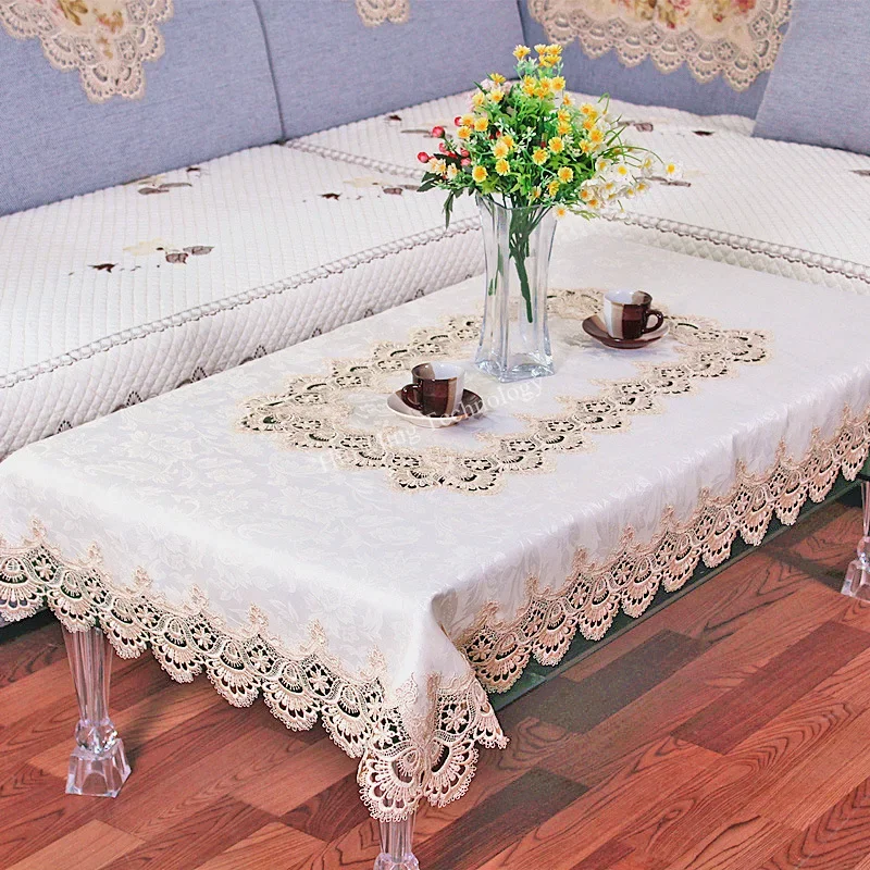 テーブルクロスラウンドテーブルクリームテーブルカバージャカー - Home Textiles List のレビューと価格