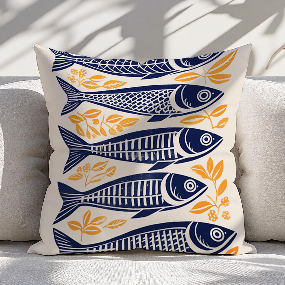 1pc デンマーク木版画イワシ枕カバー 16x16/18x1 - Pillow Insert 18X18 のレビューと価格