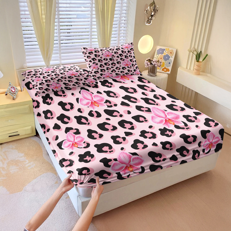 ピンクのレオパード柄フィットシーツ3点セット（フィットシーツ - Bed Sheet Microfiber のレビューと価格