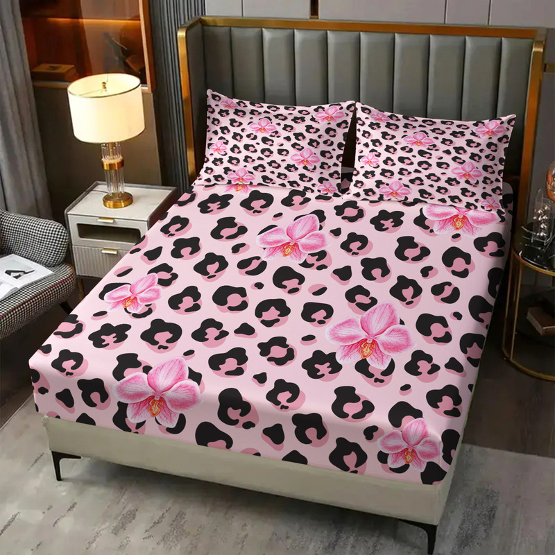 ピンクのレオパード柄フィットシーツ3点セット（フィットシーツ - Bed Sheet Microfiber のレビューと価格