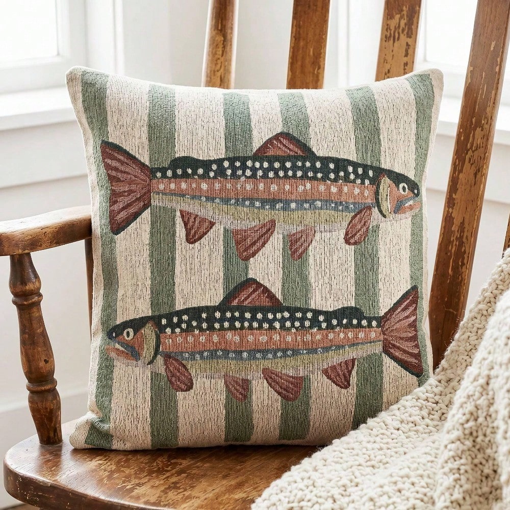 レインボートラウト柄クッション 18x18インチ 魚柄キャビ - Pillow Insert 18X18 のレビューと価格