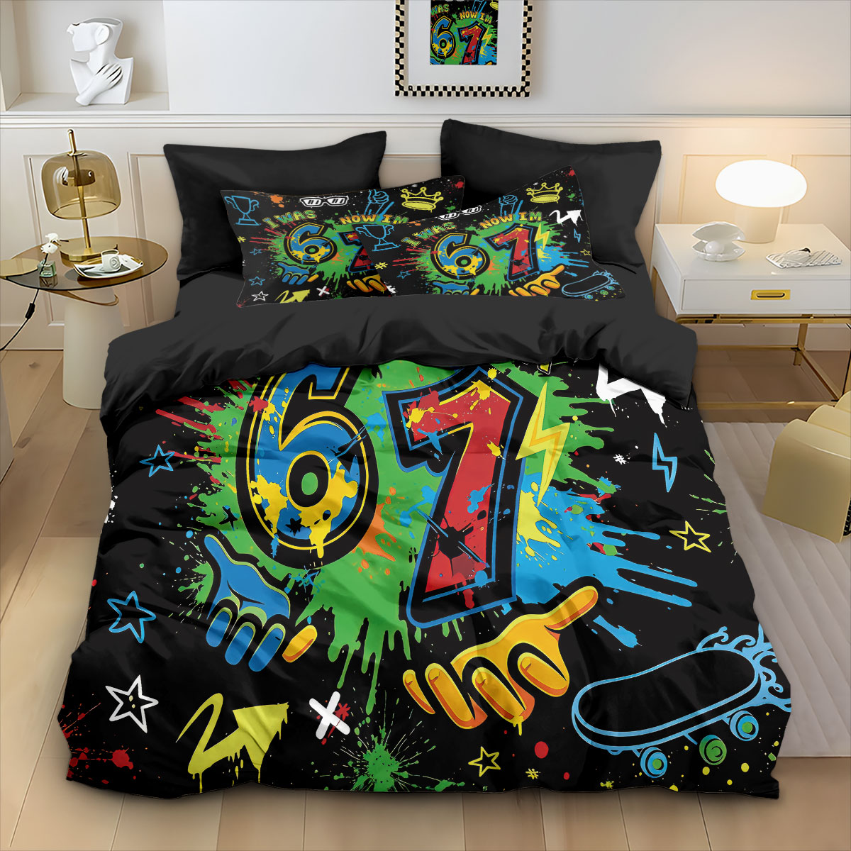 3 個のグラフィティスタイルゲームコントローラー 67 要素 - Home Textiles Bedding のレビューと価格