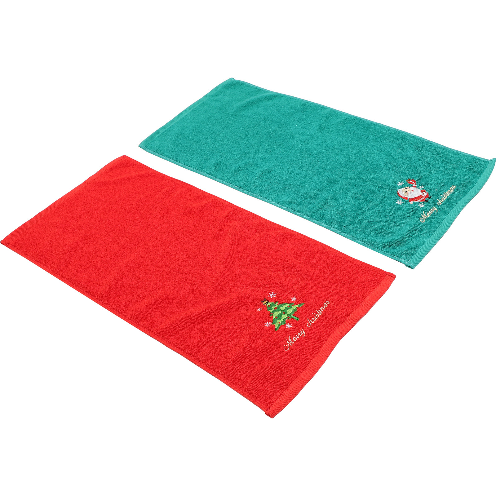 刺繍入りコットン製クリスマス柄タオル2枚セット。柔らかく吸水 - Home Textiles Pakistan のレビューと価格