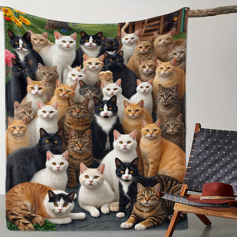 リアルな多色の家猫群柄フランネルブランケット、心地よいプラッ - Home Textiles Group のレビューと価格