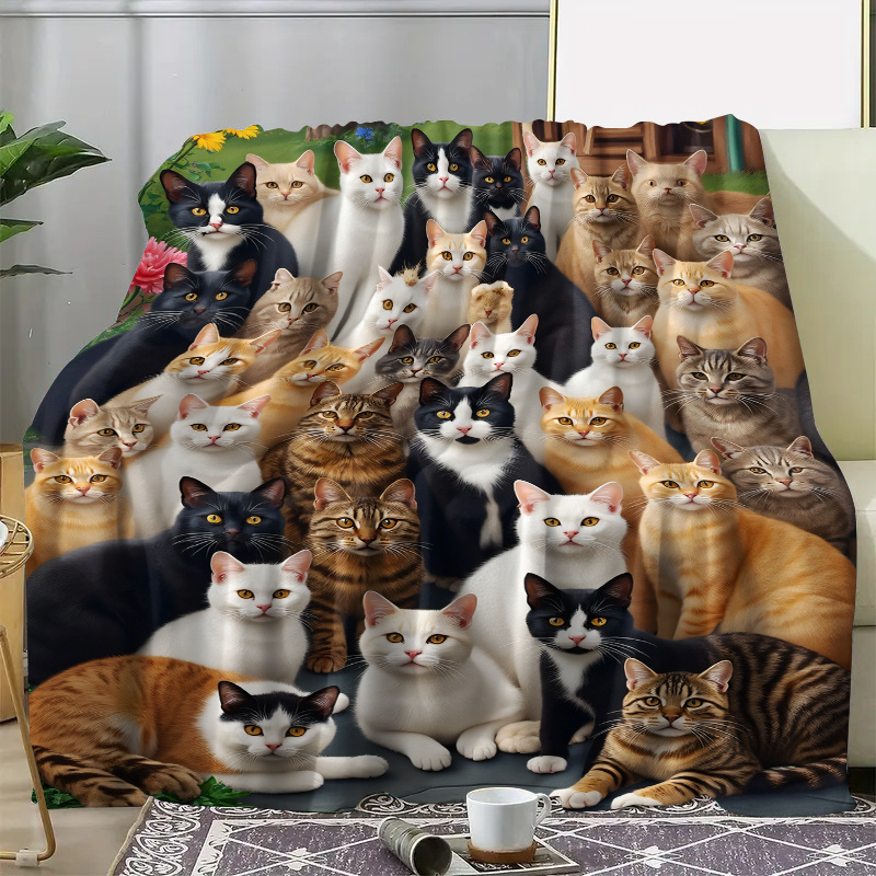 リアルな多色の家猫群柄フランネルブランケット、心地よいプラッ - Home Textiles Group のレビューと価格