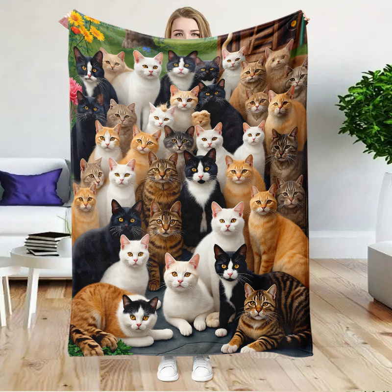 リアルな多色の家猫群柄フランネルブランケット、心地よいプラッ - Home Textiles Group のレビューと価格