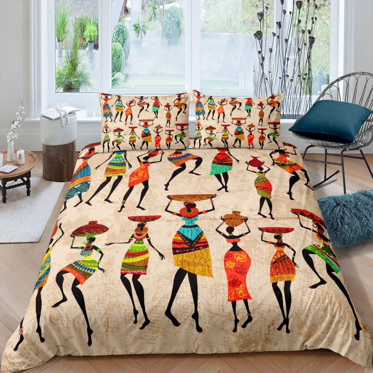 アフリカ女性寝具セットヴィンテージアフリカカントリー掛け布団 - Bed Sheet Microfiber のレビューと価格