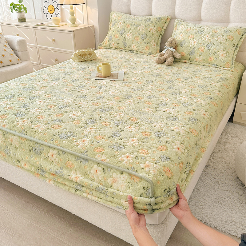 秋冬用プラッシュフィットシーツセット、滑り止めミルクベルベッ - Home Textiles Bedding のレビューと価格