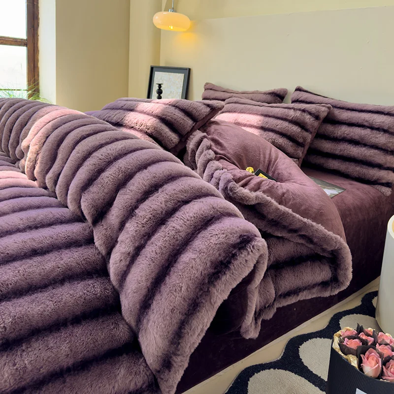 ラビットベルベットミルクベルベット厚手ラビットファー暖かい4 - Bed Sheet Microfiber のレビューと価格