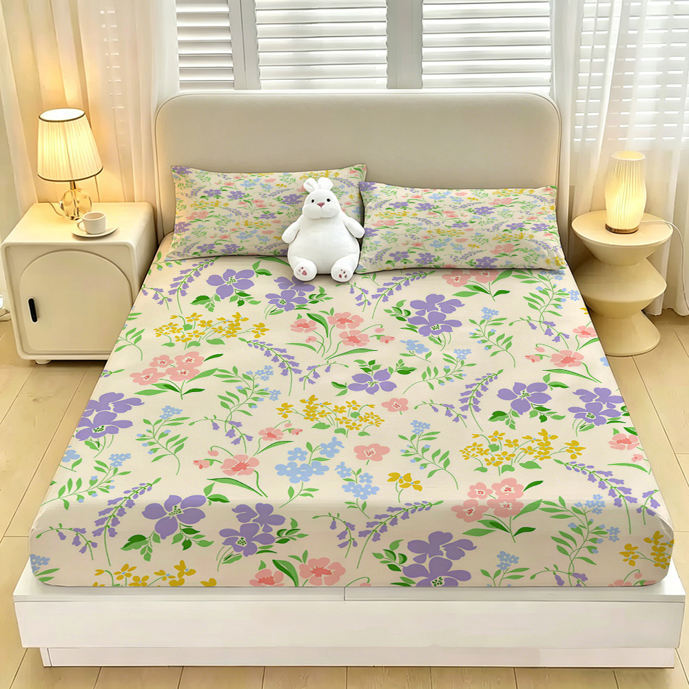 カラフルな花柄のフィットシーツ3点セット、伸縮性のある深いポ - Bed Sheet Microfiber のレビューと価格