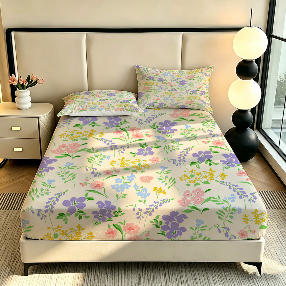 カラフルな花柄のフィットシーツ3点セット、伸縮性のある深いポ - Bed Sheet Microfiber のレビューと価格